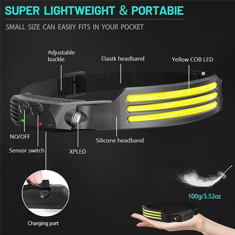 New Wave Sensing COB Headlight Outdoor Cycling Light USB Charging Night Running Light LED Strong Headlight