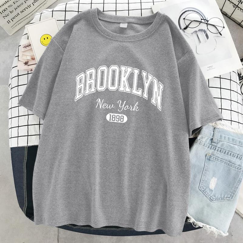 Женская футболка с буквенным принтом «Бруклин Нью-Йорк 1898», уличные дышащие топы, одежда больших размеров, удобная одежда с круглым вырезом и короткими рукавами