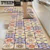 Retro Kitchen Floor Mat Waterproof Oil Resistant Non Washable Foot Mat PU Leather Non Slip Carpet