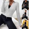 Double Zipper Ribbed Knitted Cardigan Women's Crop Cardigan Tight Sexy Lapel Long-sleeved Autumn Winter Sweater Top