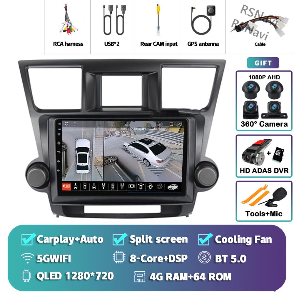 Android 14 Car Radio For Toyota Highlander 2007 - 2015 Player Multimedia GPS Navigation Stereo CarPlay Auto Video Head Unit DVD