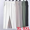 5XL 6XL 7XL 8XL Women Summer Pants Elastic High Waist Casual Ninth Pants Middle-aged Elderly Female Straight Mom Pants Plus Size