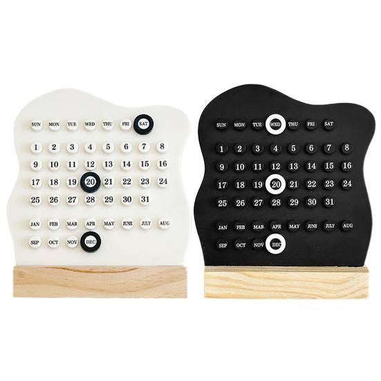 Wood Perpetual Calendar Desktop Acrylic Calendar Stand Week Month Day Display Desk Decor for Home Office Shop Bar