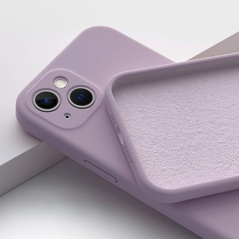 Color Dark Purple Square Liquid Silicone Phone Case For iPhone 15 14 13 12 Pro Max Mini 14 Plus Full X XS MAX 6 6S 7 8 SE 2022 Protection Cover