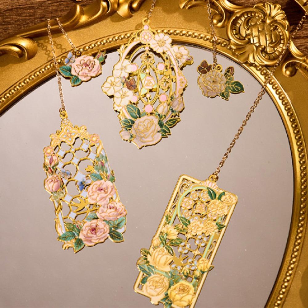 Pendant Hollow Bookmark Chinese Style Floral Painting Bookmark Retro Metal Bookmark Student