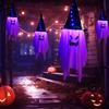 2 Packs Halloween Ghost Lights Outdoor Spooky Hanging Witch Hat Ghost Battery Operated Halloween Lamp for Yard Porch