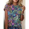 Retro Style 3D Printed T-shirts with Fashionable Round Neck Short Sleeved Top Featuring Ethnic Patterns Women's T-shirts