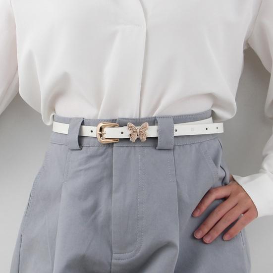 Imitation Leather Women Belt Butterflies Buckle Adjustable Length Waist Band Dress Shirt Tops Versatile Belt