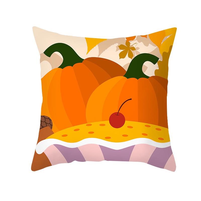 Autumn Harvest Thanksgiving Cushion Cover New Arrival Turkey Pumpkin Peach Skin Printed Cushion