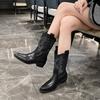 Style Fashion Women's High Quality Block Heels Mid-calf Cowboy Boots Women Vintage Country Concert Western Boots Shoes