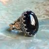 Huajie Gold-Edged Black Gemstone Minimalist Couple Rings for Men and Women