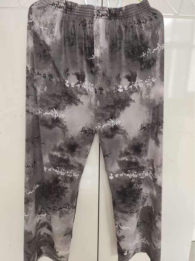 Casual Summer Women's Plus Size Ice Silk Stretch Pants - Loose, High Elastic Waist for Middle-Aged and Elderly