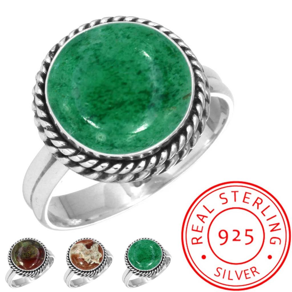 925 Sterling Silver Ring Women Gemstone Handmade Jewelry Birthday Gift Dragon Blood Jasper Garnet In Limestone Kiwi Quartz Statement