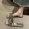 Office Slippers Women Wear 2024 Spring/summer New Transparent Diamond-soft Bottom Flip-flops French Small Flip-flops