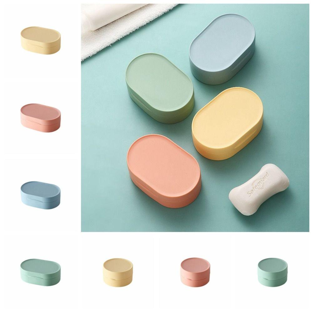Round Soap Dishes Tray Creative Bathroom Shower Gadgets with Lid Soap Container Household