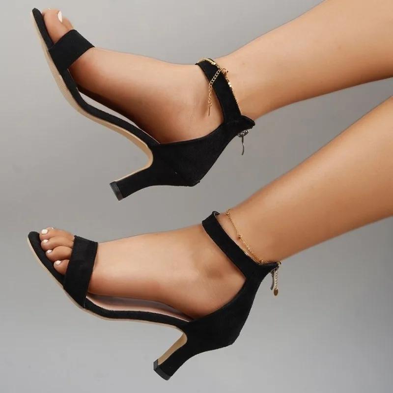Fashion 2025 Hot Sale Black High Heels Sandals Women Summer Shoes Women Fashion Open Toe Buckle Sandals Casual Square Heel Female Shoes