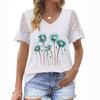 Women's Trendy Plus Size V-Neck T-Shirt with Short Sleeves and Lace Details for Summer Fashion