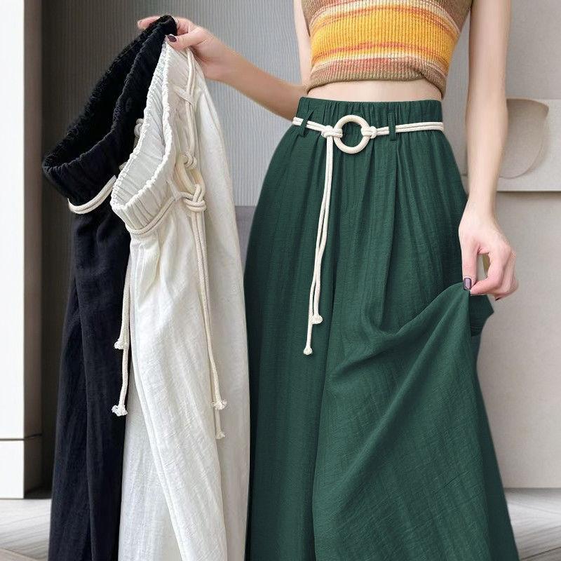 Ice Silk Women's Spring Summer Straight Loose Lazy Style Wide-leg Pants Floor-slim Skirt Pants