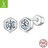 Classic Hexagonal Mozzarella Diamond Stud Earrings, Simple Personalized Fashion S925 Sterling Silver Stud Earrings