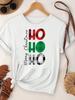 (Asian Size) Merry Christmas Tee Top Festival New Year Holiday Casual Women Plaid Letter Cute Print Lady Short Sleeve Fashion Graphic T-shirts