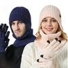 Men and Women Winter Warm Fleece Lined Ear Protection Knitted Hat Scarf Touchscreen Gloves Set Unisex Outdoor Cold-resistant Woolen Hat Set