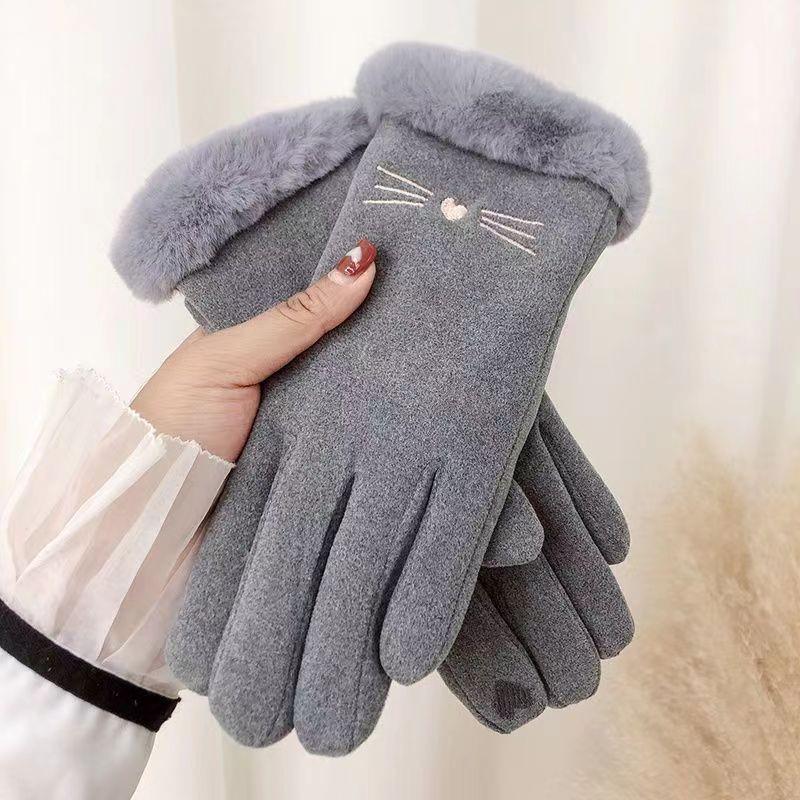 Women's Winter Touchscreen Gloves: Warm German Velvet, Windproof, Thickened, Cute Korean Style for Driving and Riding