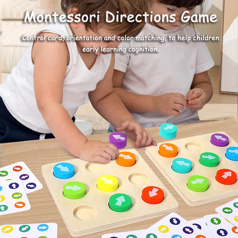 Children Montessori Wooden Toy Arrow Direction Color Sensory Matching Game Logical Thinking Toddler Early Education Puzzle Board