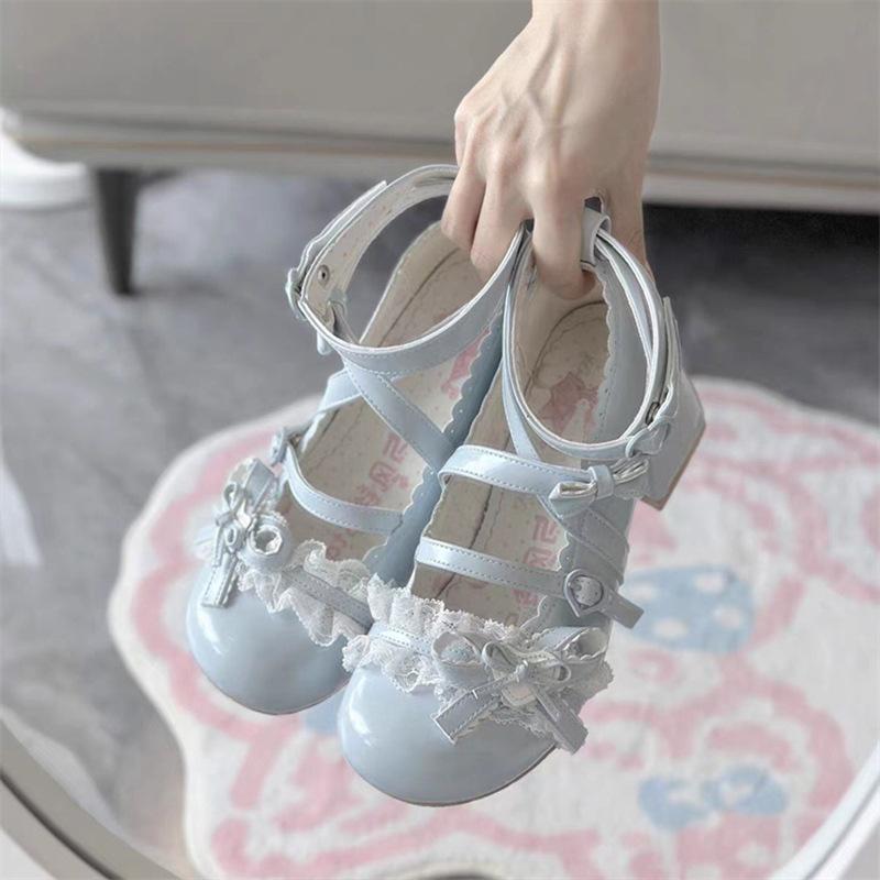 New Spring Thick Heel Mary Jane Small Leather Shoes 2025lolita Sweet Bow Princess Style High-end Single Shoes