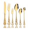 Vintage Western Gold Stainless Steel Plated Cutlery Luxury Dinnerware Set Dinner Knife Fork Ice Spoon Flatware Tableware