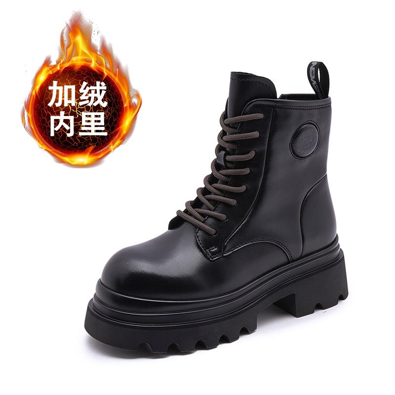 Leather Martin Boots Women's Thick Heel 2025 New Autumn and Winter Thick-soled Medium Boots Children's Versatile Velvet British Style Short Boots