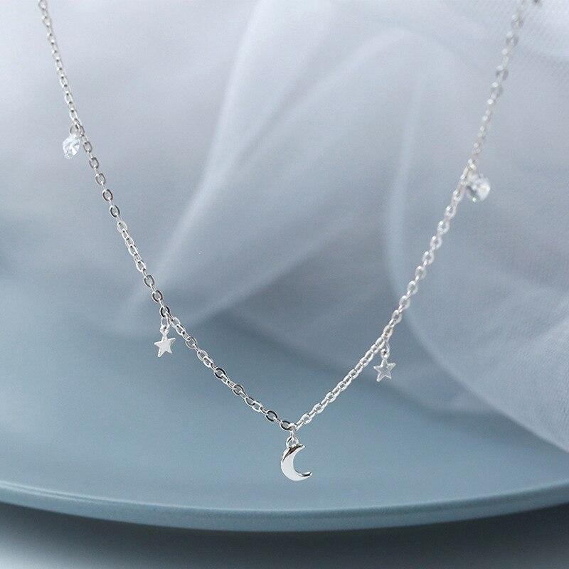 Ожерелье из стерлингового серебра 925 пробы с лунной звездой для женщин, цепочка на ключицу, милые украшения, подарки на вечеринку