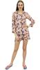 Womens Beige Rayon Printed Shorts Set Long Sleeve Sleepwear