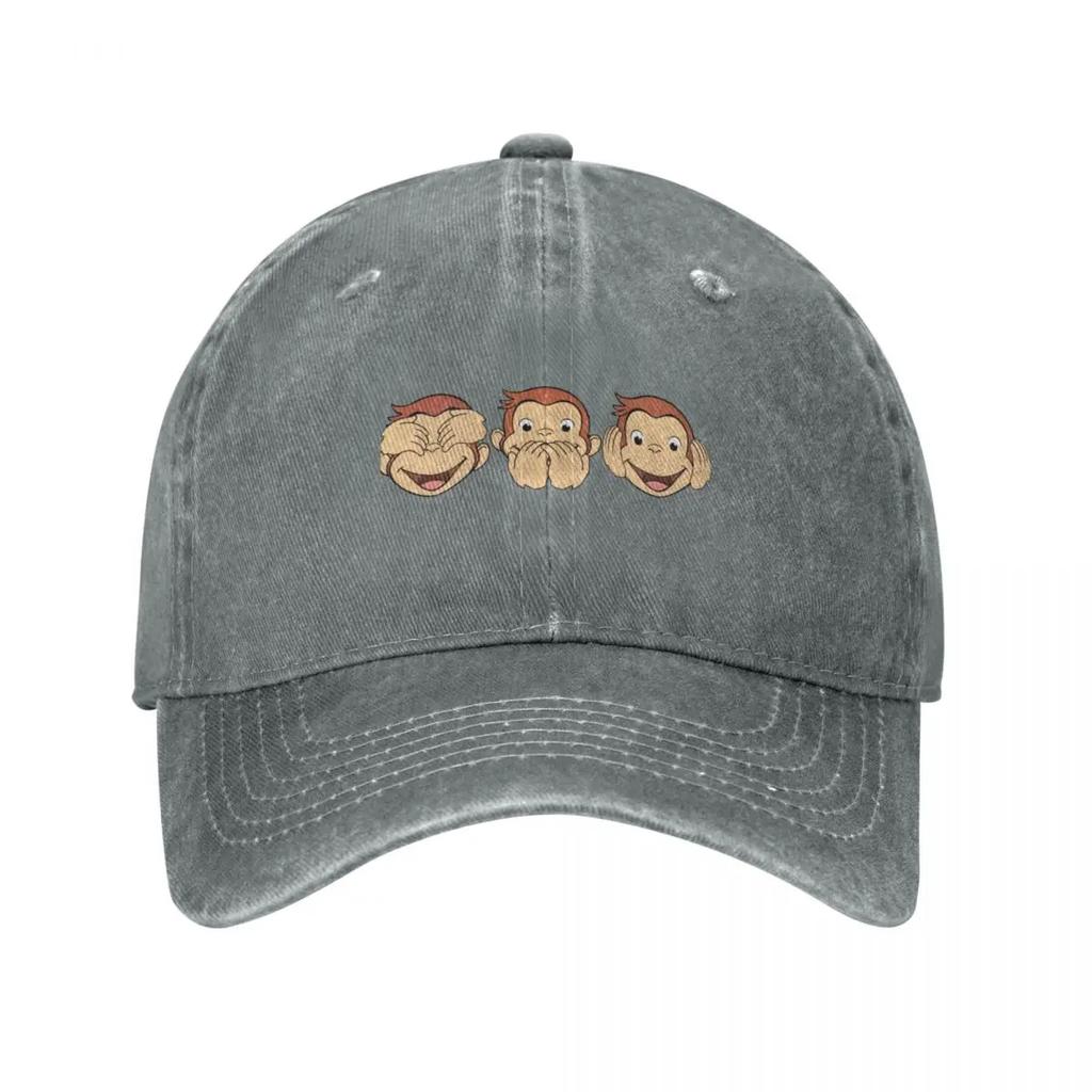Cute Brown Monkey Curious George Baseball Cap Classic Distressed Cotton Sun Cap for Men Women Outdoor Running Golf Caps Hat