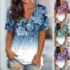 Summer Women's Floral Print Short Sleeved V-neck Top T-shirt