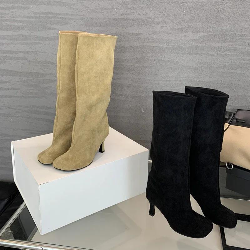 Fashion Winter Street Style Round Toe Knee-High Women Boots Punk Thin High Heels Shoes Female Long Booties Zapatos De Mujer