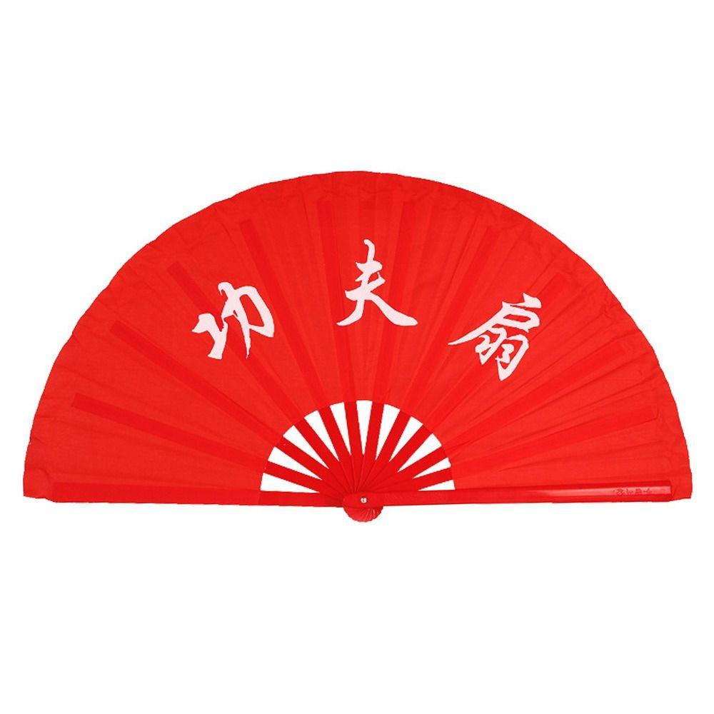 Red Chinese Tai Chi Wedding Party Decor Plastic Bone Fan Yoga Fan Folding Stage Fan Kung Fu Fan