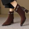 Fashion Pointed Toe High Heels Ankle Women Boots Brand Suede Chunky Shoes Elegant Office Shoes Woman Winter 2025 Trend Retro Botas Mujer