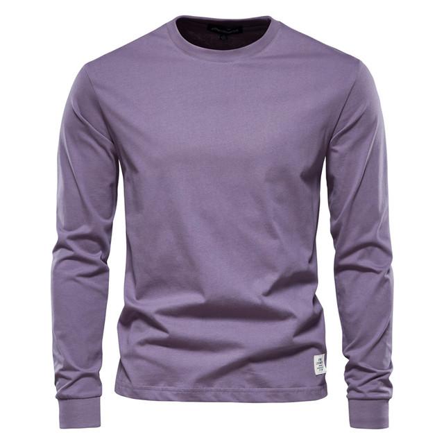 Solid Color Cotton T Shirt Men Casual O-neck Long Sleeved Mens Tshirts Spring Autumn High Quality Basic T-shirt Male
