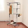 Folding Clothes Rack Stainless Steel Foldable Floor Standing Towel And Pants Rack 3-Layer Household Multifunctional Coat Racks