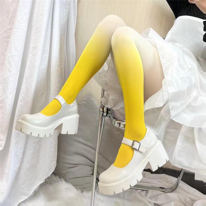 Gradient Velvet Pantyhose - Women's Spring/Autumn Style, Thin Rainbow Stockings In Gray, Pink, and Purple.