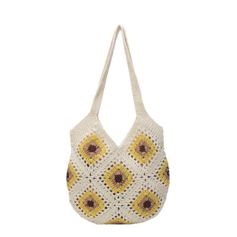 2025 New Summer Beach Bag Large Capacity Foreign Gas Cotton Thread Woven Bag Sunflower Knitted Tote Bag