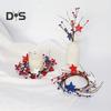 Patriotic Candle Ring Wreath Red White Blue Star Mixed Artificial Berry Candle Wreath Mini Pillar Candle Holder for 4th of July Tabletop Decor