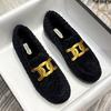 Fashion 2025 Thicken Plush Fur Flats Women Luxury Chains Lambswool Loafers Tweed Shoes Ladies Winter Warm Cotton Wool Mocasines Femmes