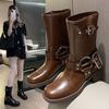 Belt Buckle Coarse Heel Martin Boots Women's Retro But Knee Short Boots Western Belt Buckle Boots Women