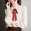 Buttons Womens Blouse Office Elegant Long Sleeve Women Shirts Turn Down Collar Clothing With Bow Spring Autumn Tops 24471