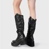 Fashion Luxury Brand Motorcycle Women's Calf Boots Platform Chunky High Heels Goth Metal Punk Shoes for Women Winter Comfy Design Boots