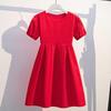 Girls' Red Short-Sleeve Summer Princess Dress