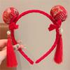 Tassel Hanfu Hair Bun Hair Hoop Plush Ball Red Hairband Simple Chinese New Year Headwear  Children