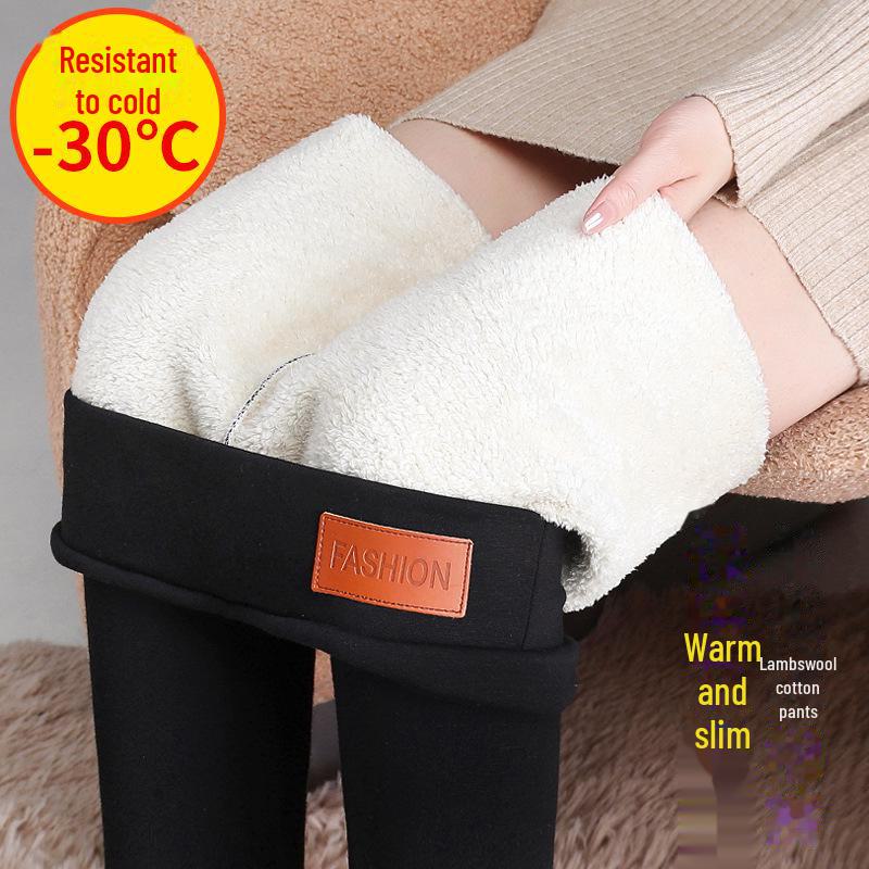 Women's High-Waist Lambskin Leggings - Extra Thick, Plus Size, Velvet Lined, Slim Fit, Warm Winter Pants