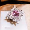 Pink Square Zircon New Color Separation Simulation Pink Tourmaline Color Treasure Full Diamond Open Ring for Women